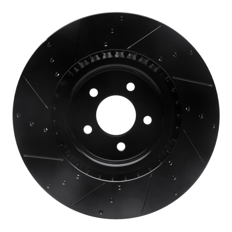 Ford Mustang Brake Rotor (1) - Front Right - R1 Concepts - Drilled & Slotted - Black - `07-`14